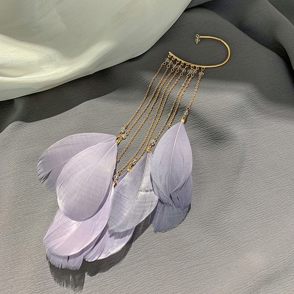 1 pair Bohemian ethnography feather cuff earrings - Picture 2 of 4